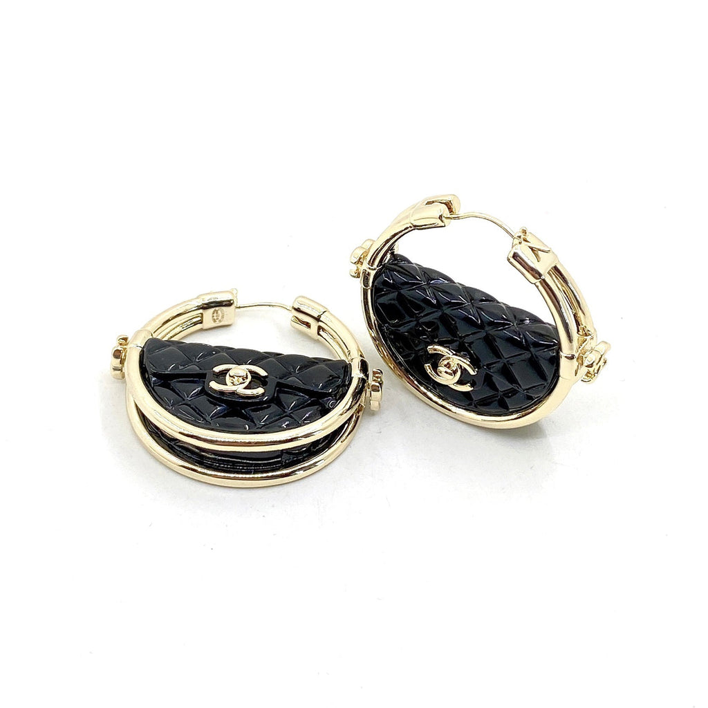 18K  Chanel Black Bag Earrings