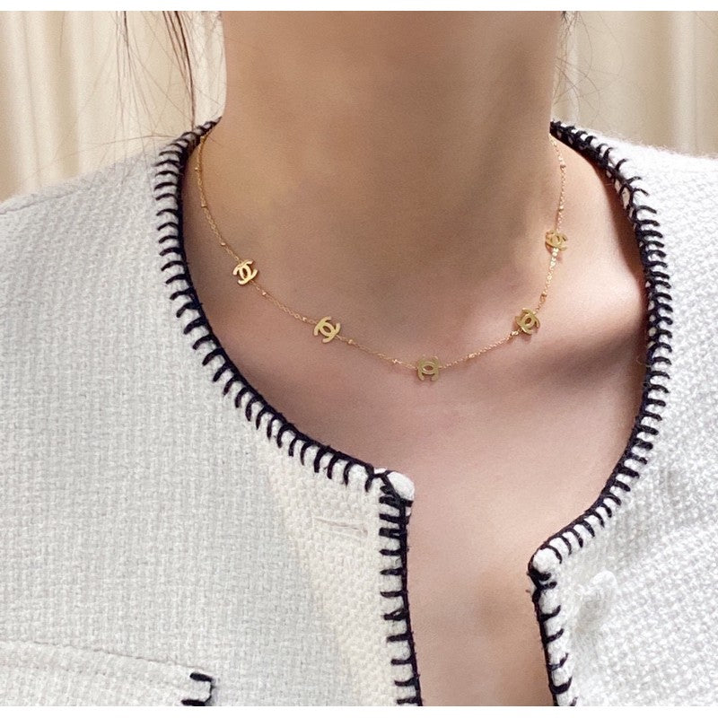 18K  Chanel Small Logo Gold Necklace