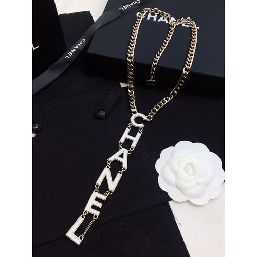 18K  Chanel 22S Big White Logo Necklace