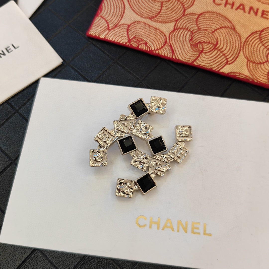 18K  Chanel Black Crystals Brooch