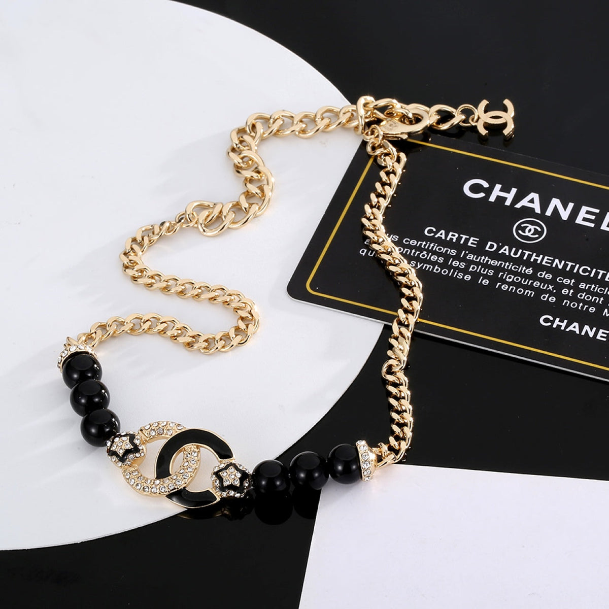 18K  Chanel Black Pearls Diamonds Necklace