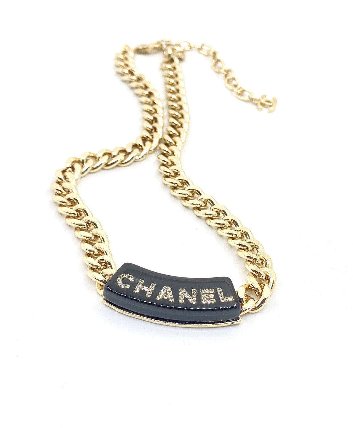 18K  Chanel Black Logo Chain Necklace